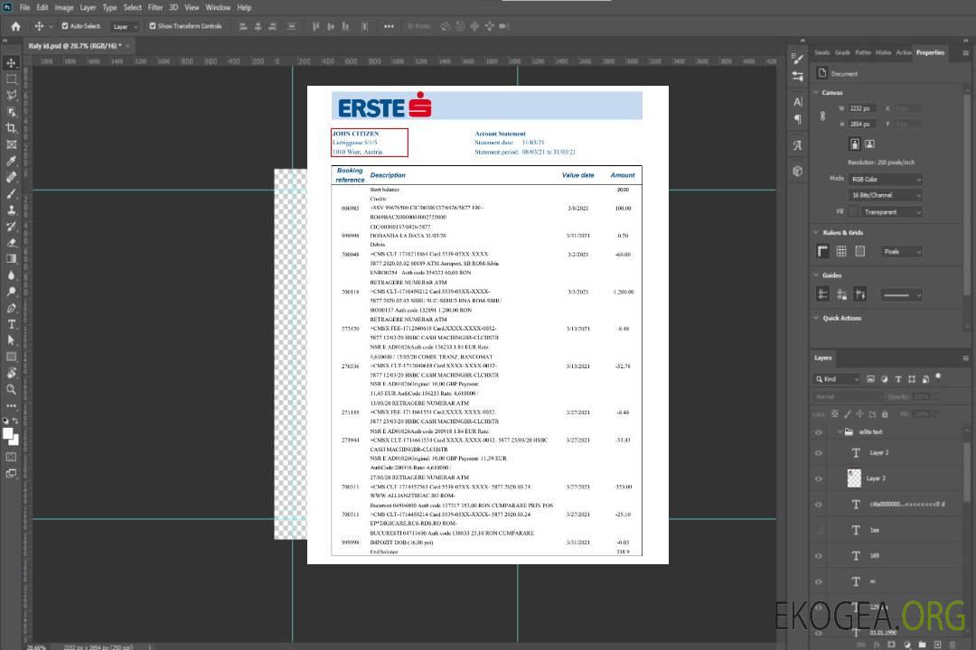 Relevé bancaire Autriche Erste Group modèle facile à remplir au format Excel et PDF template